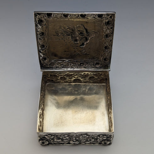 Early 20th Century German Antique 800 Silver Embossed Square Box 94g